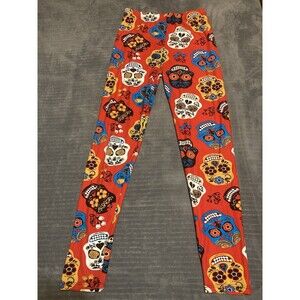 Leggings Depot Sugar Skull Leggings Size OS Halloween Day Of The Dead Colorful